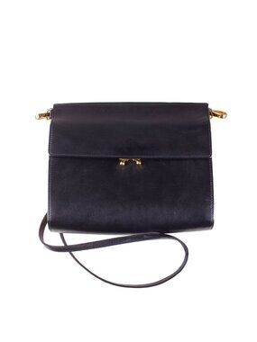 MARNI Trunk Black Leather Gold Color Brass Hard Side Frame Crossbody Bag Medium